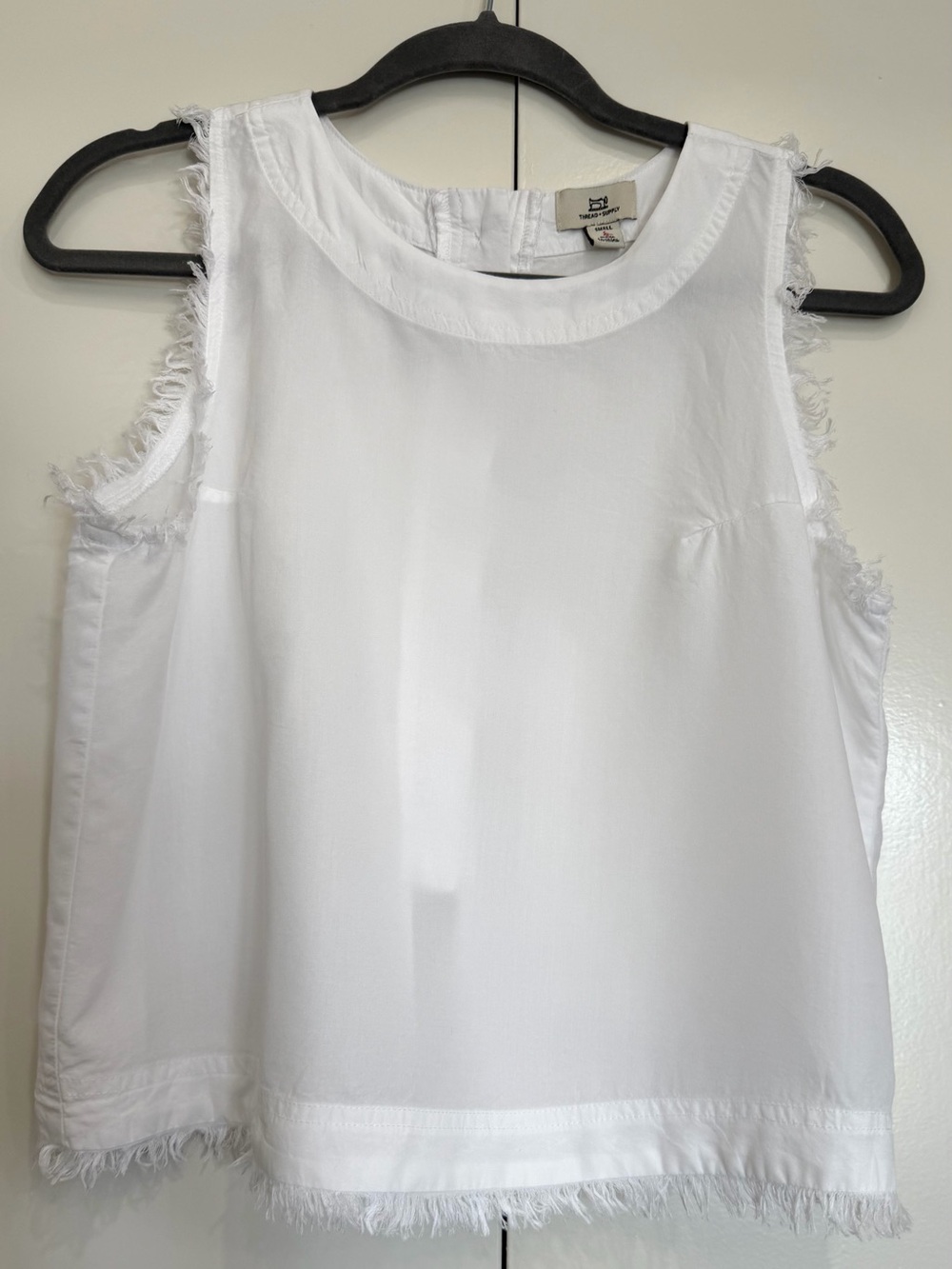 Thread & Supply White Frayed Edge Sleeveless Top